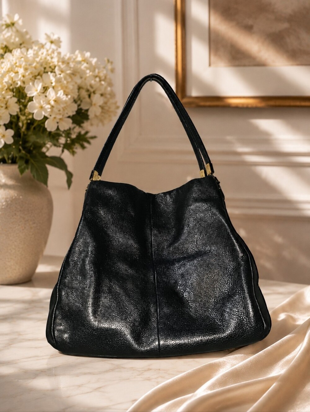 Authentic Coach Madisson Phoebe Black  Leather Shoulder Bag with Gold Hardware